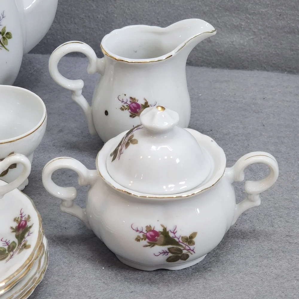 Thames Tea Set White Pink Rose Floral Hand Painted Gold‎ Trim Japan 13pc Set
